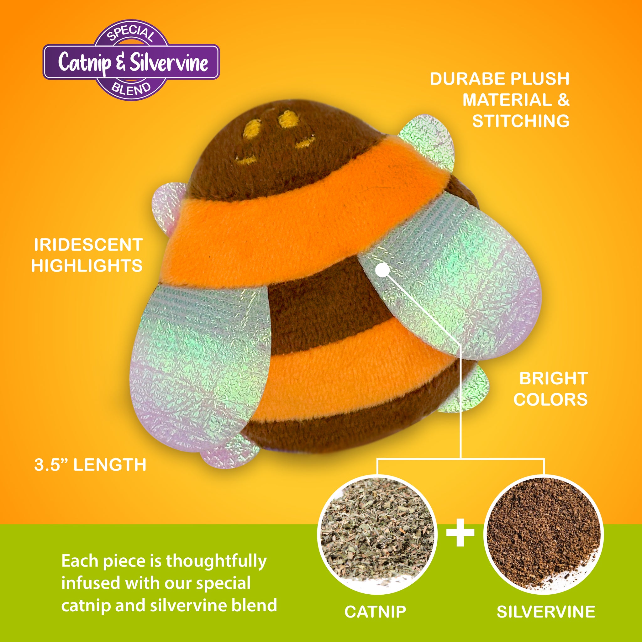 Pounce & Purr® - Backyard Buggin' Honey Bee Plush Cat Toy with