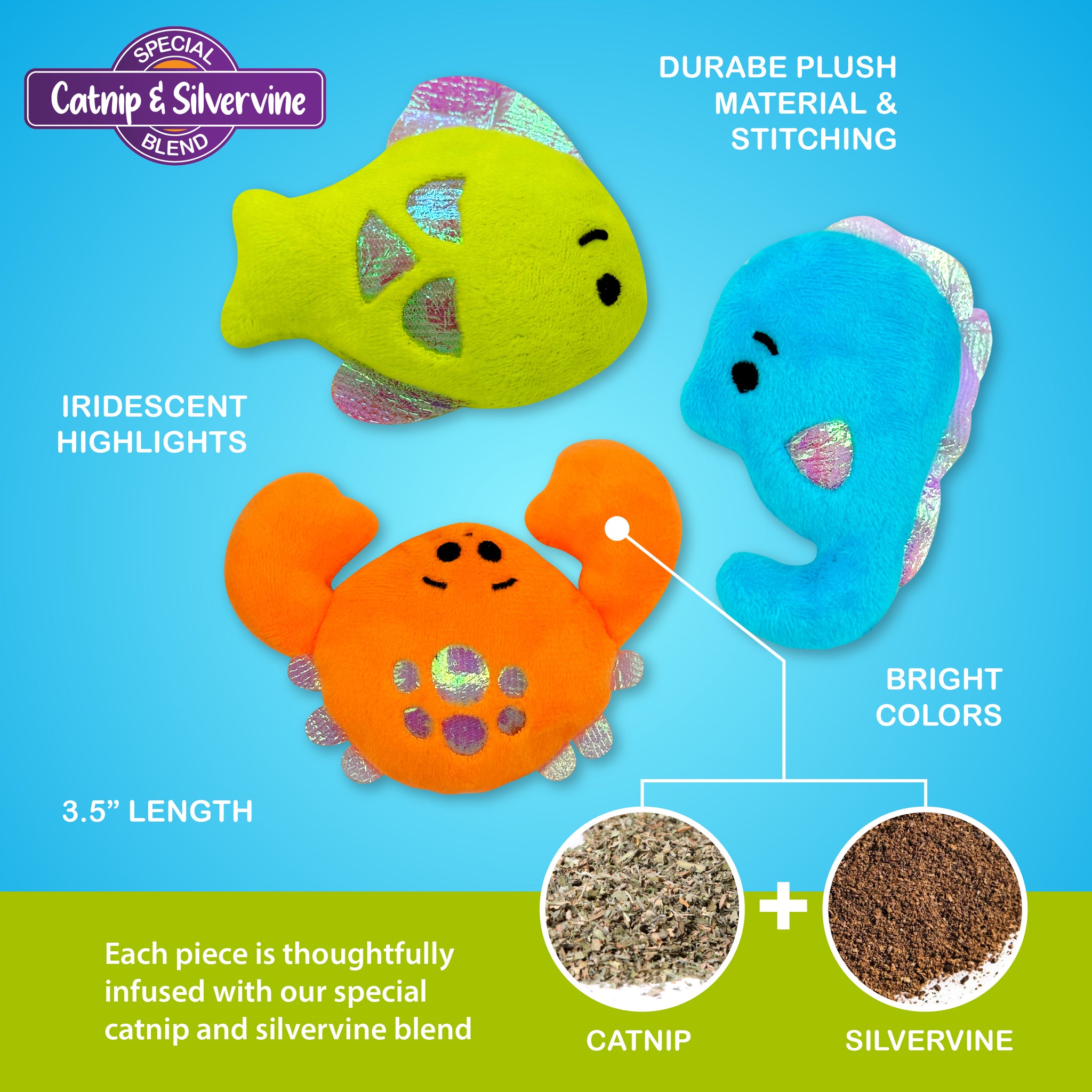 Pounce & Purr® - Sea Shine Plush Cat Toys with Catnip and